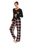 Famulily Womens Pyjamas Size 14 Cotton Long Sleeve Nightwear Casual Loungewear Pjs for Ladies 2 Piece Checked XL