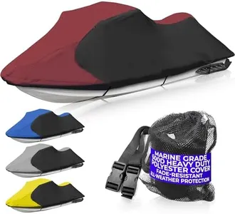 JETPRO Trailerable Jet Ski Cover, Waterproof Marine Grade 600D Heavy Duty Polyester PWC Cover Burgundy/Black Fits from 96"-102" 1 Seater