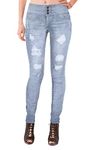 Hybrid & Company Women Butt Lift 3 Button High Wide Waist Stretch Denim Destructed Pants P45057SKX LWASH 14