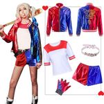 Harley Costume Kids Adult Cosplay Joker Coat Gloves T-Shirt Wig Inflatable Baseball Halloween Carnaval (SET2-aldult, L-130)