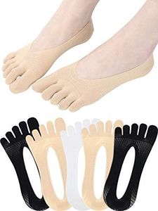 Pangda 6 Pairs Women Toe Socks Full Finger Socks Low Cut Liner Socks with Gel Tab (Color Set 1), Assorted