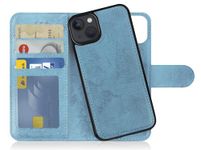 MyGadget Flip Case for iPhone 14-2 in 1 Magnetic PU Leather Wallet Cover - Card Slots & Detachable Back Slim TPU Bumper Shell Light Blue