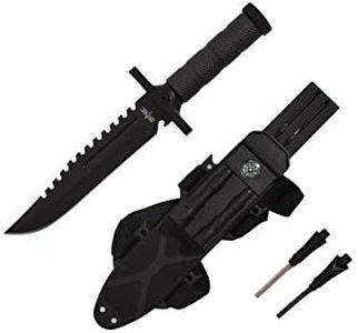 12.75" Tactical Survival Rambo Hunting Fixed Blade for Practical Use Durable Knife Army Bowie w Sheath (Style 1 Black)