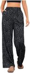 OYOANGLE Women's Leopard Print Elastic High Waist Long Pants Wide Leg Loose Trousers with Pockets Dark Grey X-Small