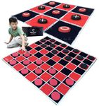 SWOOC Games - 2-in-1 Vintage Giant Checkers & Tic Tac Toe Game with Mat ( 4ft x 4ft ) - 100% Machine-Washable Canvas with 5" Big Foam Discs - Yard Size Indoor and Outdoor Games for The Whole Family