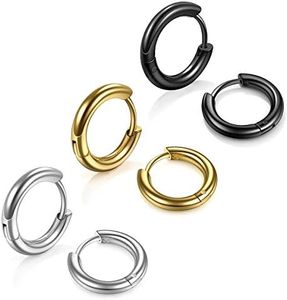 Stainless Steel Hoop Earrings for Men - Hinged Hoop Huggie Piercing Earrings Set For Men Women, Hypoallergenic Lobes Small Round Earrings, Metal