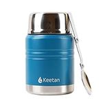 Keetan Vacuum Insulated Food Flasks BPA Free Stainless Steel Food Containers with Folding Spoon Lunch Box (Blue Neo, 500 ml)