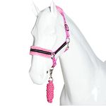 Horse Master Fluffy Headcollar and Leadrope Set - Diamante Soft Fur Padded Halters for Horses - Super Flexible and Adjustable Pony Controller Equipment for Training and Outdoor Riding (Cob, Pink)