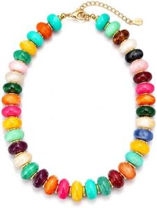 Elystara Colorful Beaded Necklace for Women, Chunky Abacus Acrylic Bead Choker, with Small Gold Color Charm, Multicolor Statement Charm Necklace, Adjustable Summer Jewelry Gift