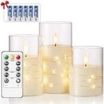 bestyks LED Flameless Candles, Battery Operated Candles Flickering, Moving Flame Electric Candle Sets Glass Effect Flameless Candles with Remote Timer, Decorative Candles Set of 3, H 4" 5" 6" (Clear)