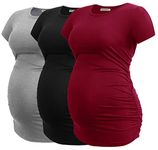 Smallshow Maternity Clothing Tops Side Ruched Pregnancy Clothes for Women 3-Pack Black/Grey/Wine XXL