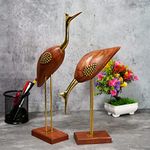 Naayaab Craft Love Birds for Home Decor Show Piece, Swan Pair Sculpture,Home & Office, Showpiece for Decor Stylish, Designer Showpiece for Gift - (Maroon, 16inch, Set of 2, Brass;Sheesham)