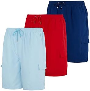 Real Essentials 3 Pack Mens Big Tall King Size Swim Suit Board Shorts Trunks Cargo Pockets Men Short Beach Swimwear Surf Swimming Swimsuit Bathing Dry Pool Mesh Liner 9 Inch Inseam - Set 2, 5X