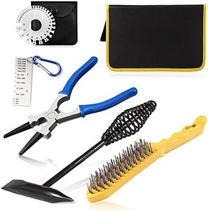 LEONTOOL 6 Pcs Welding Pliers Set, 8-Inch MIG Pliers, 10-Inch Welding Chipping Hammer, 10-Inch Wire Brush Slag Removal Tool, 2 Stainless Steel Metal Sheet Thickness Gauges with Storage Pouch