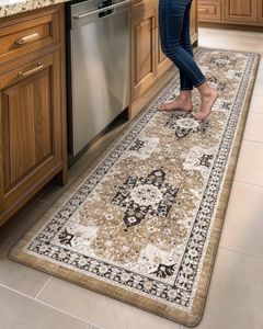 DEXI Kitchen Floor Mats Cushioned Anti Fatigue, 23x107 Long Wide Standing Comfort Runner Rug, Waterproof Retro Floral Memory Foam Padded for Front Sink Laundry, Brown/White