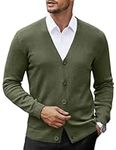 COOFANDY Men's V Neck Cardigan Sweater Casual Lightweight Button Down Knitted Cardigan Sweater with Ribbing Edge Army Green