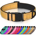 Joytale Reflective Dog Collar, Soft Neoprene Padded, Metal D-Ring, Nylon Pet Collar Adjustable for Large Dogs, Khaki, L