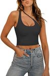 REORIA Women Summer Sexy Casual One Shoulder Cut Out Backless Sleeveless Cropped Tank Going Out Trendy Cute Crop Tops for Teen Girls Black Small