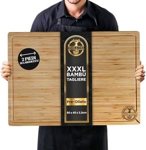 Deer & Oak Tagliere XXXL in bambù di alta qualità (60 x 40 x 3,2 cm), tagliere in legno extra large su entrambi i lati, pre-oliato con scanalature per succo, manici laterali, adatto ai coltelli e
