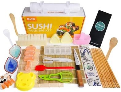 Sushi Making Kit, Upgrade Sushi Kit with Guide Includes Bazooka Roller, Cutting Mold, Bamboo Mats, Musubi Maker, Onigiri Mold, Sushi Knife, Chopsticks, Sauce Dishes & More All-in-One DIY Sushi Gift