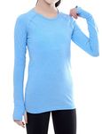 Morning8Kids | Girls‘ Workout Shirts Sweatshirts T-Shirts Dry-Fit Long Sleeve with Seamless Construction Slim Fit Sweat-Wicking Breathable (Sky Blue, C10)