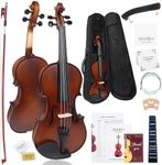 Violin 4/4 Full Size Kit, Solid Wood Acoustic Violin Fiddle Set for Beginner Adult Student Teen Kids with Violin Case, Rosewood Bow, Rosin, Shoulder Rest, Extra Strings and Bridge (Brown, Full)