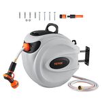 VEVOR Retractable Hose Reel, 100 ft x 1/2 inch, 180° Swivel Bracket Wall-Mounted, Garden Water Hose Reel with 9-Pattern Nozzle, Automatic Rewind, Lock at Any Length, and Slow Return System