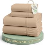 LANE LINEN 100% Organic Cotton Sheets Set Pure Long- Staple Percale Weave - Bedding for Bed Fits Mattress Upto 15" Deep Pocket (Queen Taupe)