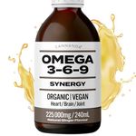 OMEGA 3-6-9 SYNERGY: Organic / Vegan / 225,000MG / 240ml. Organic Omega 3 6 9 With Hemp Oil. Extra Strength + High Potency for Joint Pain / Heart / Brain / Stress / Immune Support. Rich in GLA. Natural Ginger Flavour