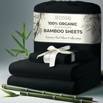 DECOLURE 100% Organic Bamboo Viscose Sheets Twin Size 3 pcs - Ultra Soft & Luxuriously Cooling, 16" Deep Pocket, Double Stitching, Perfect for Hot Sleepers - Luxury Twin Bed Sheets Set (Black)