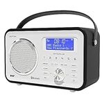 Spitalfields 2 Retro DAB/DAB+ Digital FM Portable Radio | Alarm Clock | Bluetooth 5.0 | Leather Effect Finish | Mains Powered | Rechargable Battery | Subwoofer | Premium Stereo Sound (Black)