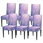 XMNYGJ Lavender Flowers Dining Room Chair Covers Set of 6 Stretch Parsons Chair Slipcovers Washable Removable Kitchen Seat Protector for Hotel Restaurant Banquet Party