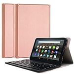 TECHGEAR STRIKE FOLIO Case for Amazon Fire 7" 12th Generation / 2022 - PU Leather Case with Detachable Bluetooth Wireless UK QWERTY Keyboard and Stand, Amazon Fire 7 Keyboard Case (Rose Gold)