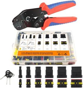 YMYP 711Pcs 43 Sets Waterproof Automotive Wire Connectors with Ratchet Open Crimping Tool - 1/2/3/4/5/6 Pin Connectors Male and Female for Cars Motorcycles & Boats - 22-16 AWG