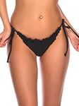 RELLECIGA Women's Black Wavy Tie-Side Brazilian Bikini Bottom Large