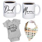 Tipit Drinkware Pregnancy Gift Est 2024 -New Parents Gifts-Mommy and Daddy Est 2024 11 oz Mug Set - Romper (0-3M)-Top Mom and Dad Gift Set for New and Expecting Parents to Be (Yellow Bib 24)