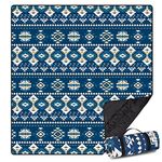 Airensky Extra Large Picnic Blanket(79 "x 82"), 3-Layer Thickening Waterproof Camping Blanket, Sandproof Picnic Blanket for Beach, Machine Washable, Wear-Resistant, Soft and Comfortable(Boho Blue)