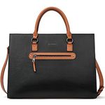 BOSTANTEN Leather Laptop Briefcase for Women Shoulder Bag 15.6 Inch Business Computer Tote Black