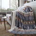 Happy Linen Company Nordic Scandi Hygge Winter Warm Taupe Large Faux Fur Sherpa Fleece Throw Blanket