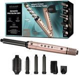 REVAMP Dynamic Radiance Pro Blow Dry Ionic Hot Air Styler – 7 in 1 Brushless Motor, for Quick Drying, Volume, Retractable Bristle Brush, Straighten, Auto Air Curl - 6 Styling Attachments, Beauty Bag
