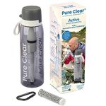 Pure Clear Filter Water Bottle - 769ml - Water Filter Bottle with Electro-Adsorptive Tech to Remove Viruses, Bacteria, Parasites & More - Filtered Water Bottle For Travelling, Gym & Outdoors - Grey