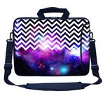 Meffort Inc 17 17.3 inch Neoprene Laptop Bag Sleeve with Extra Side Pocket, Soft Carrying Handle & Removable Shoulder Strap for 16" to 17.3" Size Notebook Computer - Chevron Pattern Galaxy