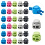 30 PCS Heavy Duty Double Hole Cord Locks for Drawstring, Spring Toggle Stoppers for No Tie Shoelaces Paracord Hoodies Pants, 30pcs - 5colors, Large