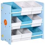 ZONEKIZ Kids Storage Unit Toy Box Organiser Bookshelf w/Nine Removable Baskets, for Bedroom, Nursery, Playroom - Blue