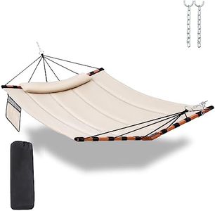 TegerDeger 12FT 2 Person Hammock Large Hammock 450LB Capacity with V Shaped Hardwood Spreader Bar & Nylon Rope for Outside, Patio, Garden, Backyard, Beach, Poolside - Beige