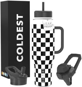 Coldest Tumbler with Handle and Straw, 100% Leak Proof Insulated Tumbler with Lid and Straw (3 Lids), Stainless Steel Tumblers for Women & Men, Cup Holder Friendly, 46 oz (Black Checkers)