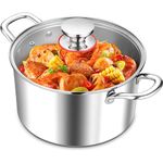 SPNOR Stockpot with Lid, 20CM Stainless Steel Tri-Ply Cooking Soup Pasta Stock Pot for Gas, Induction, Electric Stoves, With Glass Cover & Two Handles, Heavy Duty & Dishwasher Safe