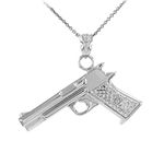 Solid 925 Sterling Silver Pistol Gun Pendant Necklace, 18"