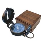 Stanley London Reproduction Military WWII Lensatic Compass | Engraved Antique Brass Pocket Compass Personalized | Optional Leather Case or Hardwood Box (FBA - Lensatic Compass with Hardwood Box)
