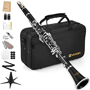 Vangoa Bb Clarinet, B Flat Beginner Student Clarinet Bb Nickel-Plated for School Band Orchestra adult kid with Hard Case, Stand, Cleaning Kit, Barrels, Gloves, Strap, Pads, Reeds